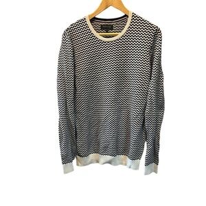 MENS RW&Co. Cream & Navy Crew Neck Long Sleeve Striped Pullover Sweater L